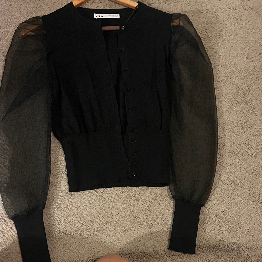 Zara Black Sheer Sleeve Blouse
